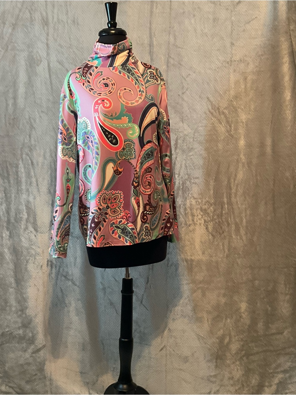 Paisley Mock-Neck Long Sleeve Top - Pink Multi